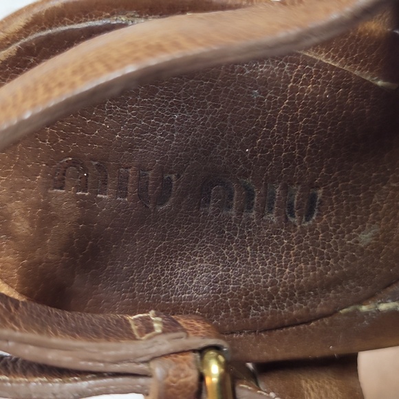 Miu Miu Platform Strappy Brown/ Gold Heels Sandals 39/8.5 Authentic leather - Picture 10 of 16
